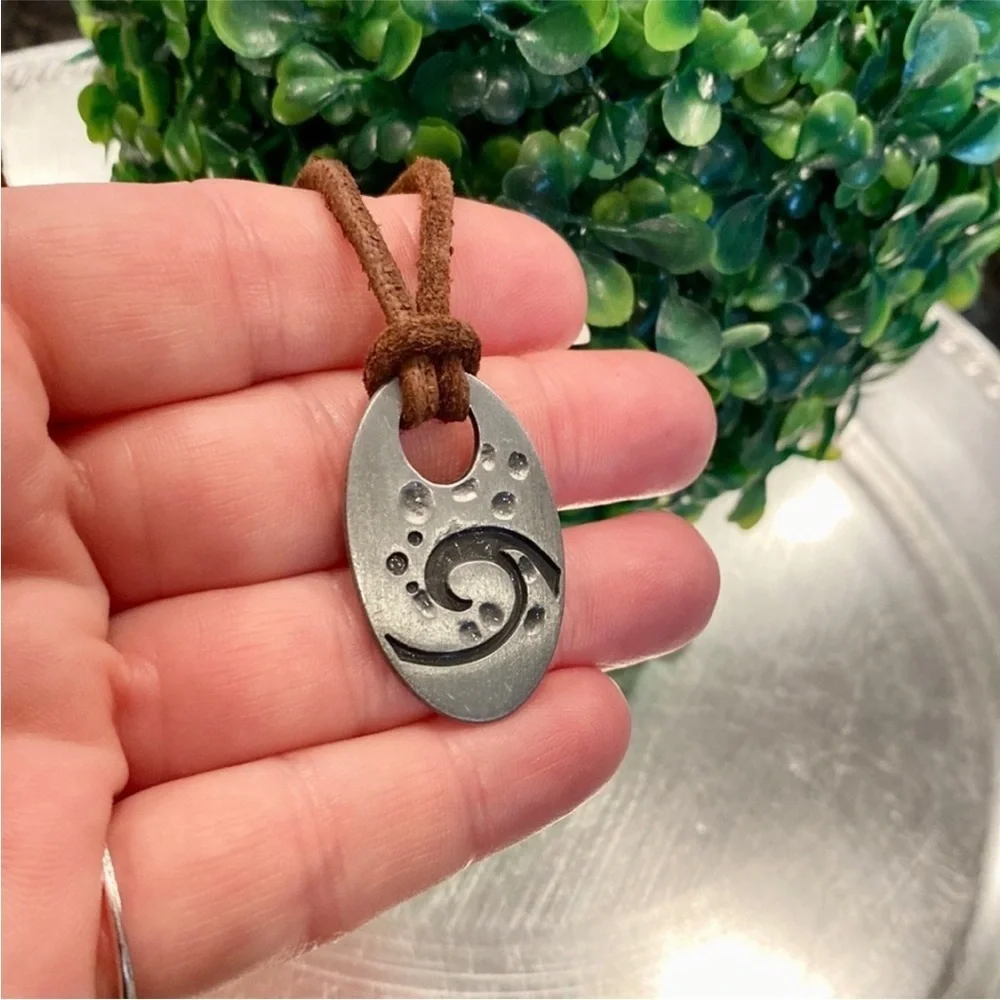 Ocean Wave Pendant Adjustable Length Leather Necklace Brand New